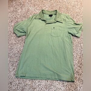 Hurley Men's Light Green Striped Polo Shirt 100% Cotton Spring 2007 Y2K Skater